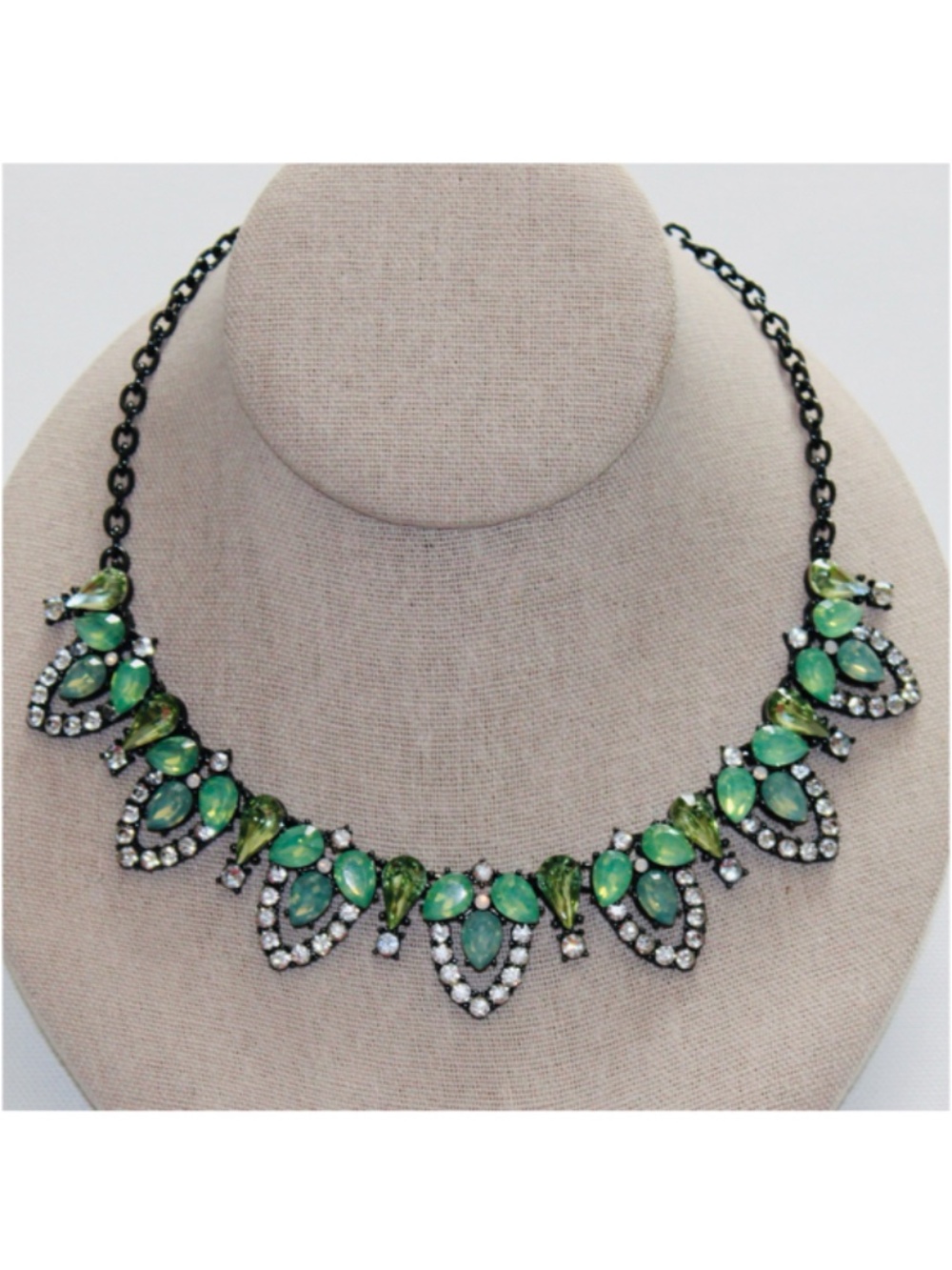 Lia Sophia Green Rhinestone and Gunmetal Necklace - Picture 6 of 6
